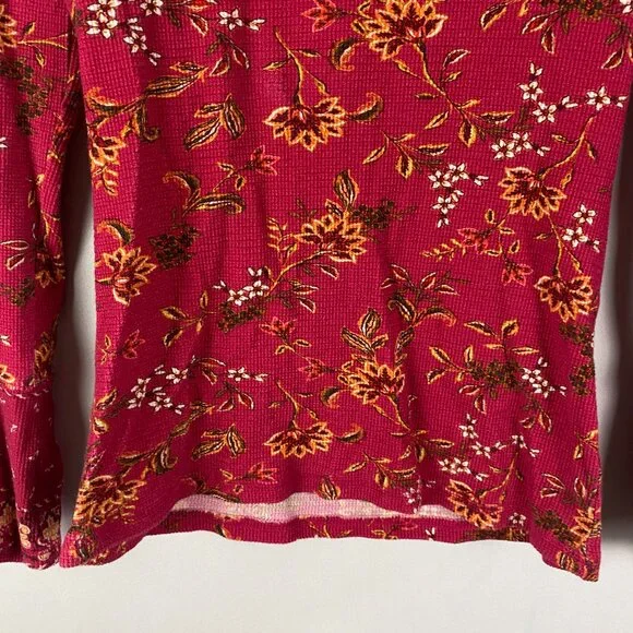 Sundance Red Floral Thermal T Shirt Size Small Crew Neck Long Sleeve - Picture 3 of 10